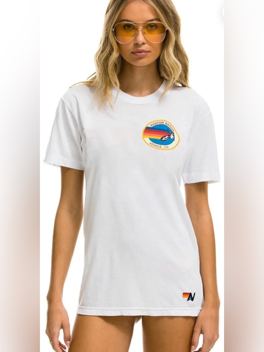 Aviator Nation White Signature Venice Tee, Sz S (P2P 18”)